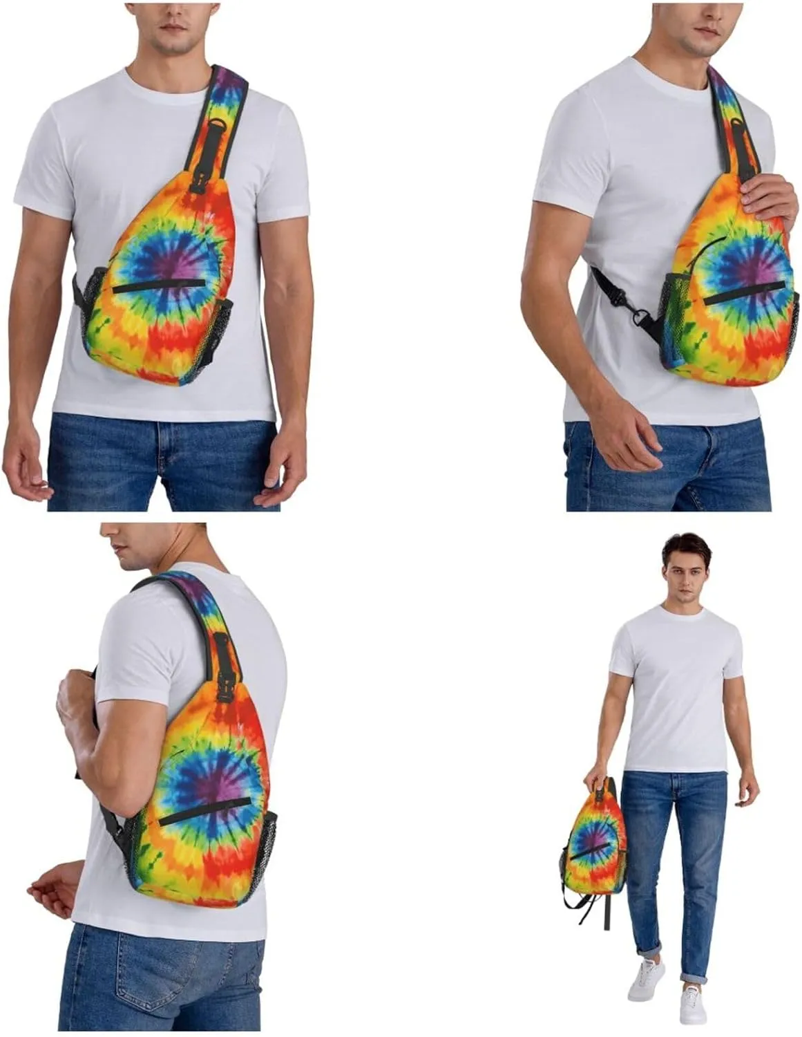 Cross Chest Bag Diagonally Sling Backpack Crossbody Shoulder Bag Turquoise Blue Gold Marble Sling Bag Travel Hiking Daypack