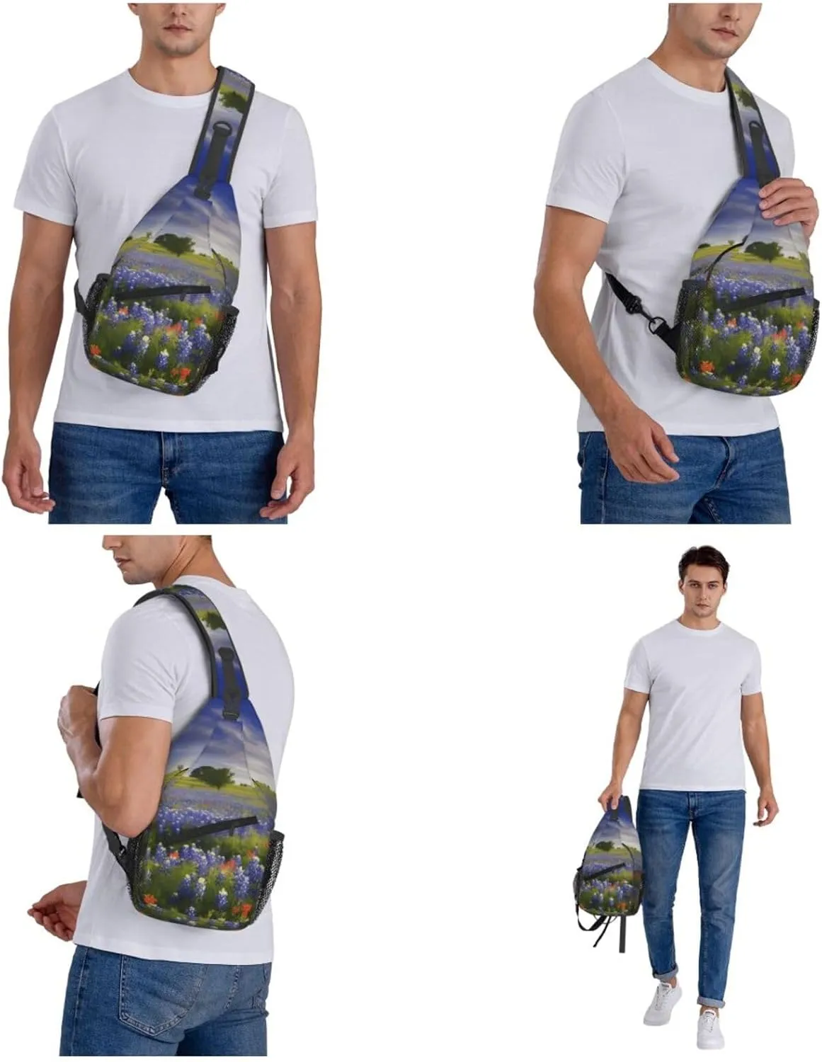 Cross Chest Bag Diagonally Sling Backpack Crossbody Shoulder Bag Turquoise Blue Gold Marble Sling Bag Travel Hiking Daypack