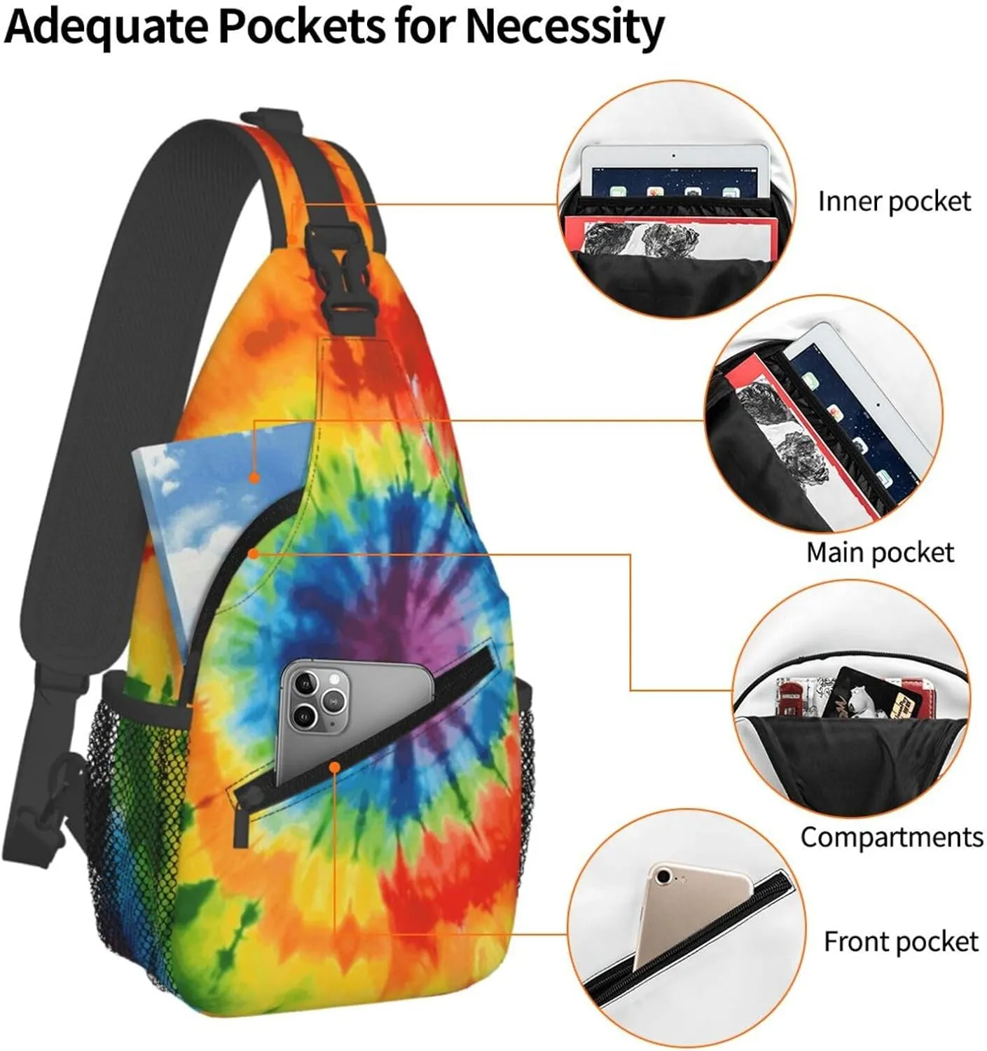 Cross Chest Bag Diagonally Sling Backpack Crossbody Shoulder Bag Turquoise Blue Gold Marble Sling Bag Travel Hiking Daypack