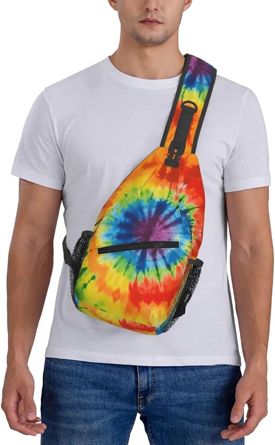 Cross Chest Bag Diagonally Sling Backpack Crossbody Shoulder Bag Turquoise Blue Gold Marble Sling Bag Travel Hiking Daypack