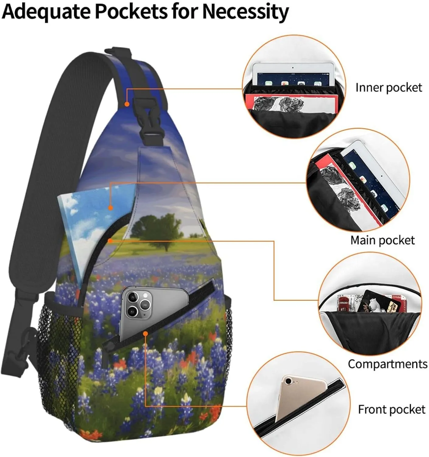 Cross Chest Bag Diagonally Sling Backpack Crossbody Shoulder Bag Turquoise Blue Gold Marble Sling Bag Travel Hiking Daypack