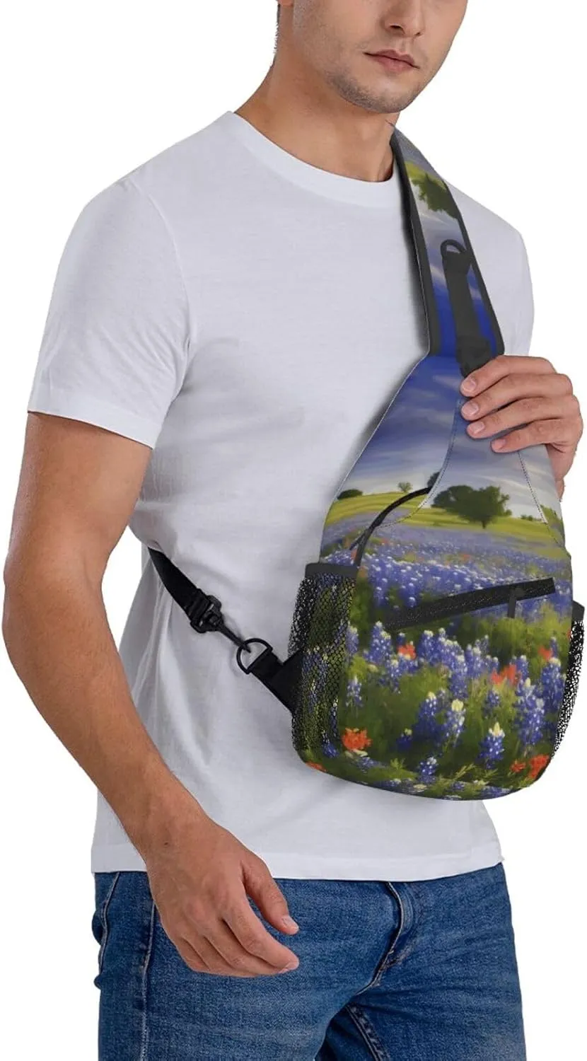 Cross Chest Bag Diagonally Sling Backpack Crossbody Shoulder Bag Turquoise Blue Gold Marble Sling Bag Travel Hiking Daypack