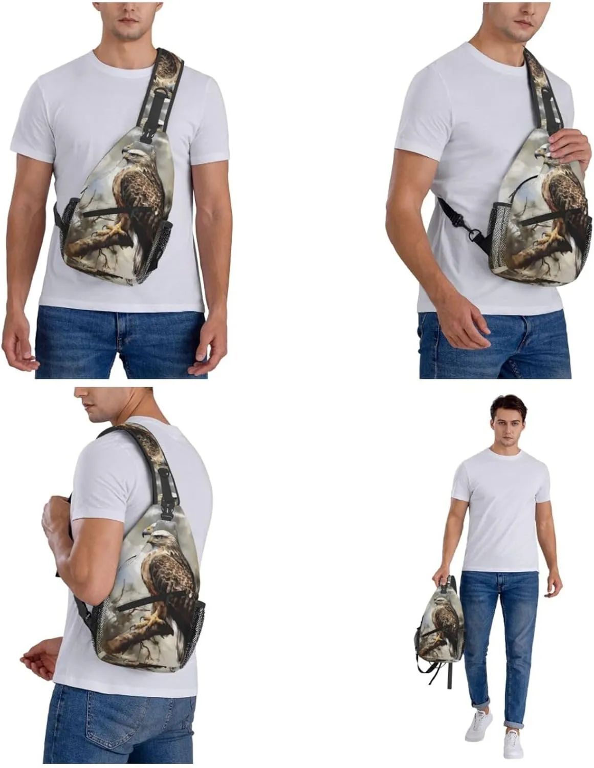 Cross Chest Bag Diagonally Sling Backpack Crossbody Shoulder Bag White Peacock Sling Bag Travel Hiking Daypack