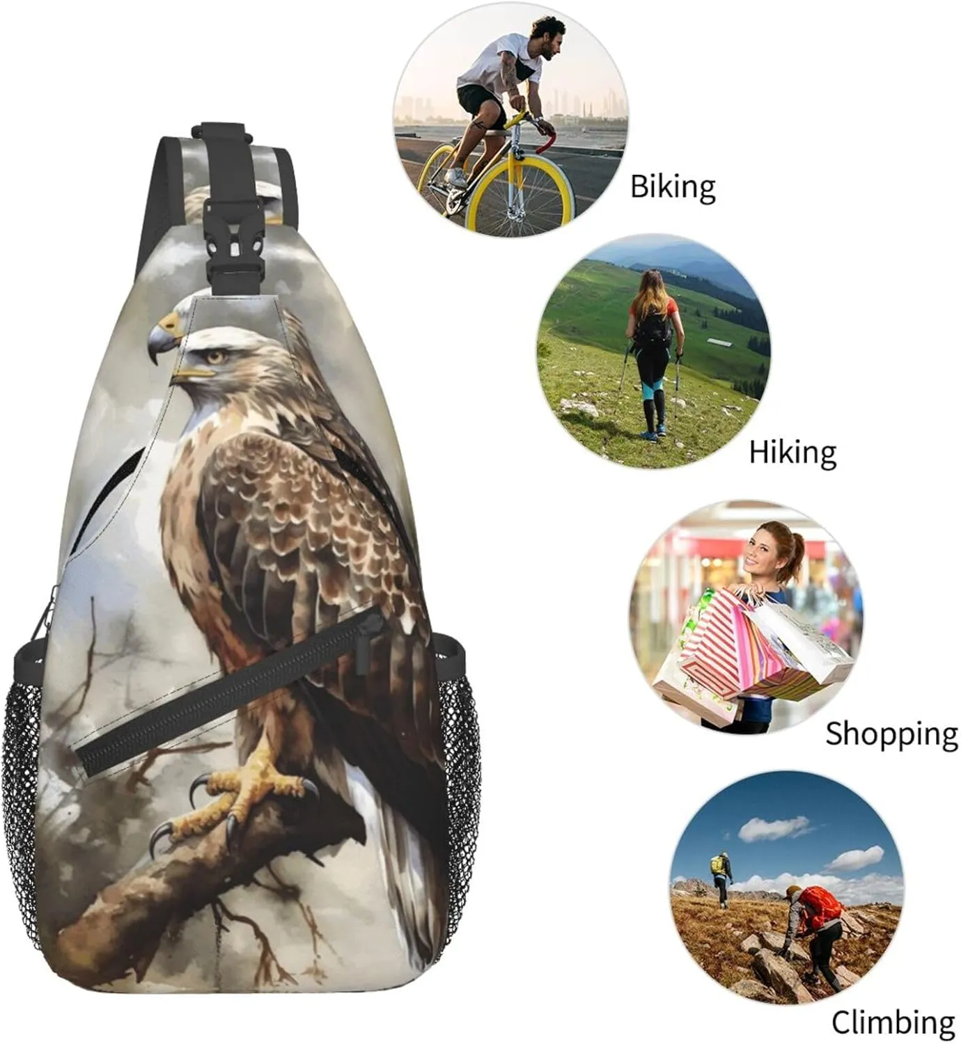 Cross Chest Bag Diagonally Sling Backpack Crossbody Shoulder Bag White Peacock Sling Bag Travel Hiking Daypack