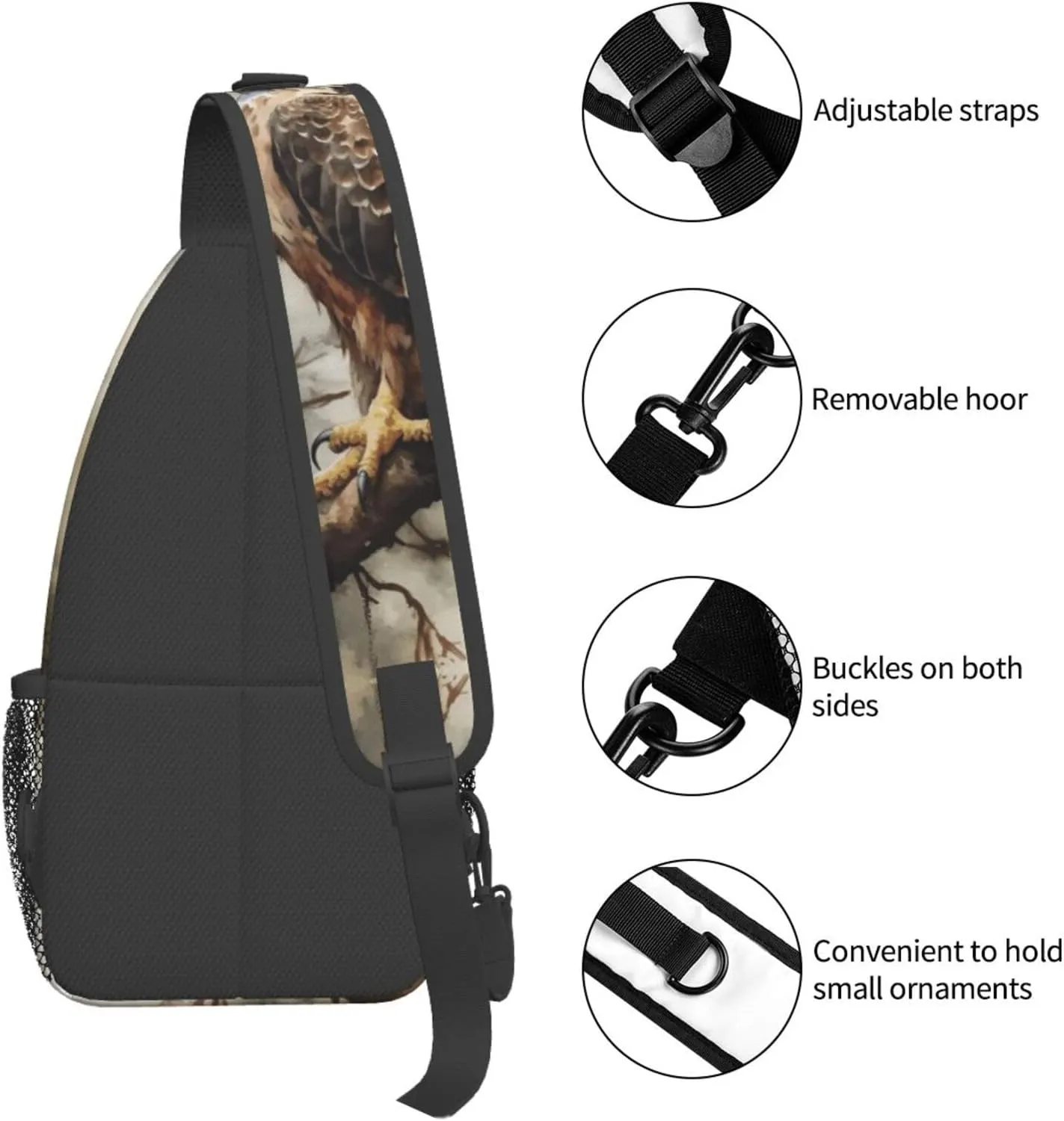 Cross Chest Bag Diagonally Sling Backpack Crossbody Shoulder Bag White Peacock Sling Bag Travel Hiking Daypack