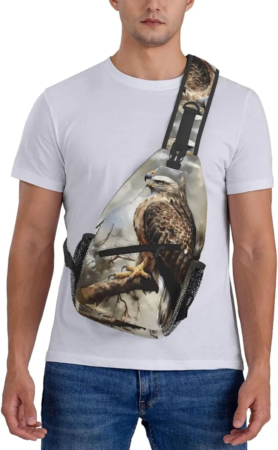 Cross Chest Bag Diagonally Sling Backpack Crossbody Shoulder Bag White Peacock Sling Bag Travel Hiking Daypack