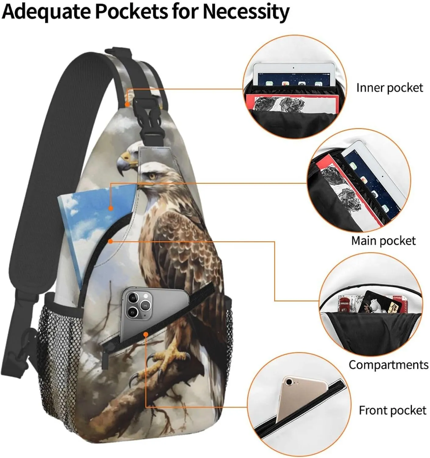 Cross Chest Bag Diagonally Sling Backpack Crossbody Shoulder Bag White Peacock Sling Bag Travel Hiking Daypack