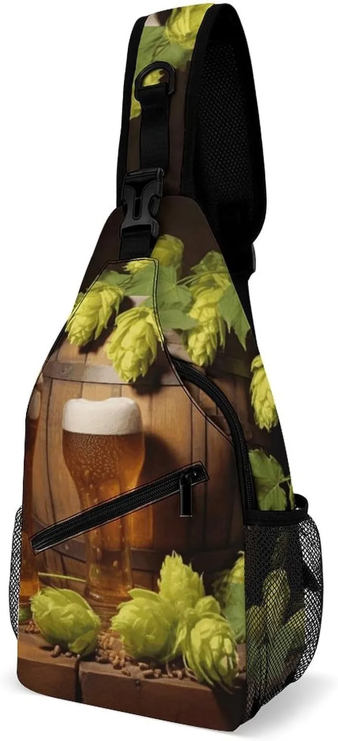 Cross Chest Bag Diagonally Sling Backpack Crossbody Shoulder Bags Beer And Hop Cones Sling Bag Travel Hiking Daypack