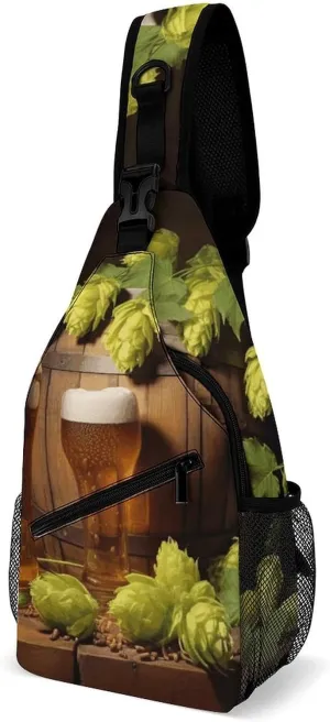 Cross Chest Bag Diagonally Sling Backpack Crossbody Shoulder Bags Beer And Hop Cones Sling Bag Travel Hiking Daypack