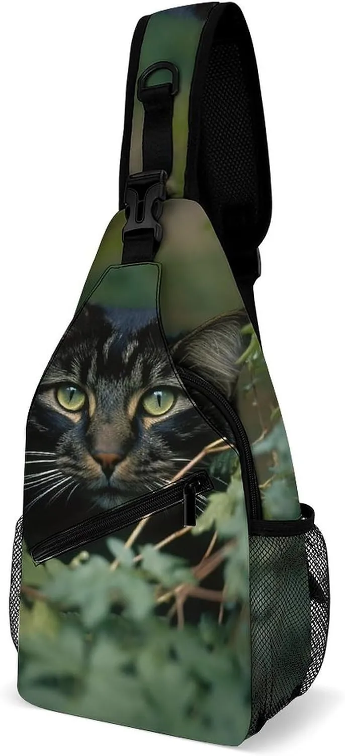 Cross Chest Bag Diagonally Sling Backpack Crossbody Shoulder Bags Cat in Bush Sling Bag Travel Hiking Daypack