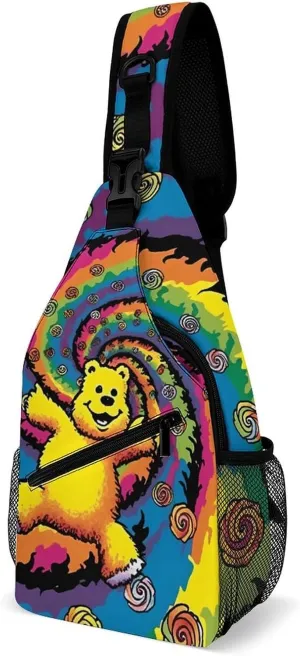 Cross Chest Bag Diagonally Sling Backpack Crossbody Shoulder Bags Dancing Thanksgiving Bear Sling Bag Travel Hiking Daypack
