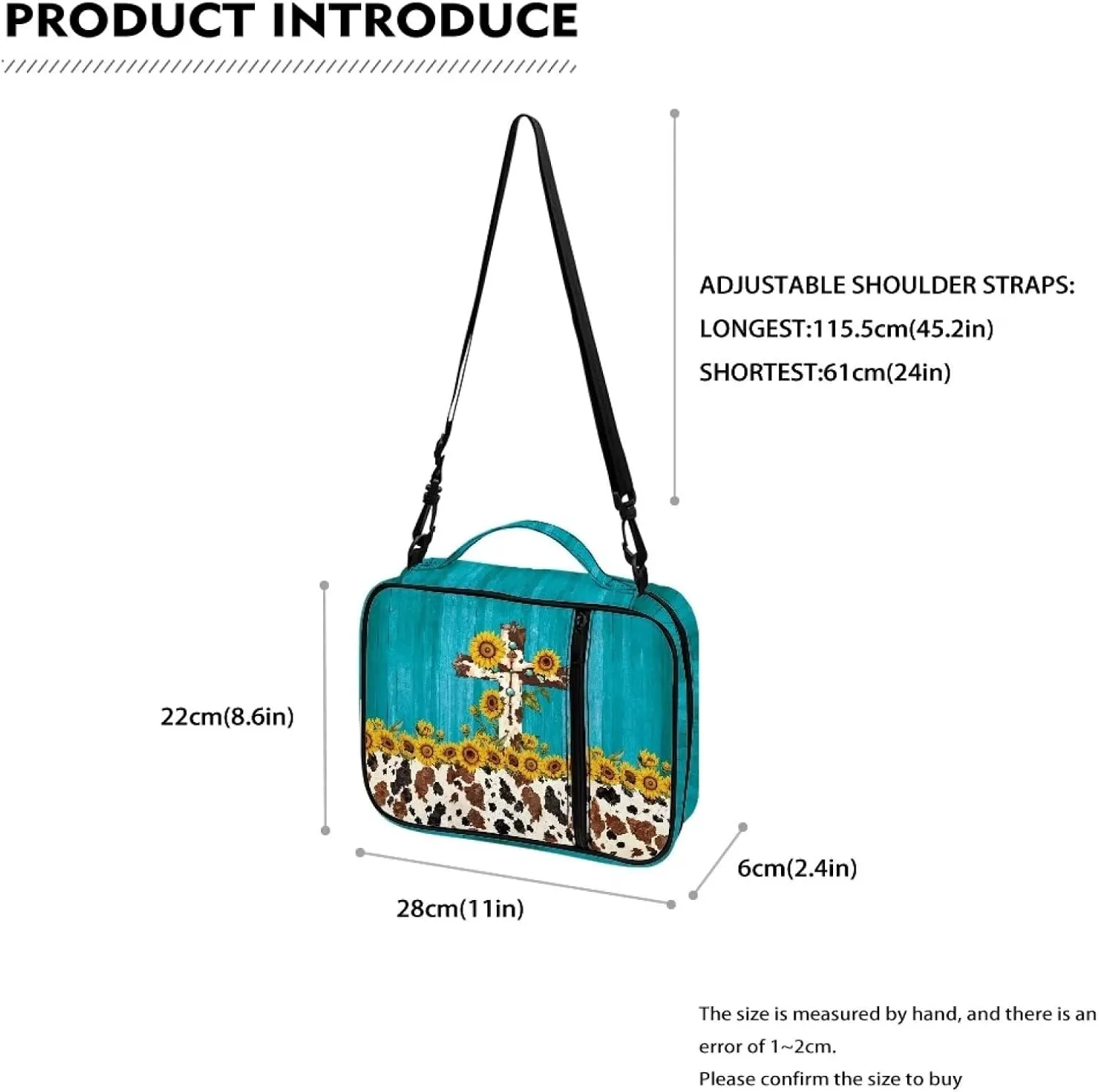Cross Floral Print Bible Cover - Polyester Bible Case for Women - Bible Carrier Small Bible Cover with Shoulder Strap