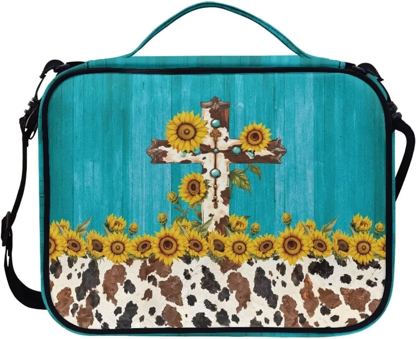 Cross Floral Print Bible Cover - Polyester Bible Case for Women - Bible Carrier Small Bible Cover with Shoulder Strap