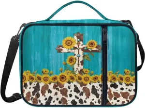 Cross Floral Print Bible Cover - Polyester Bible Case for Women - Bible Carrier Small Bible Cover with Shoulder Strap