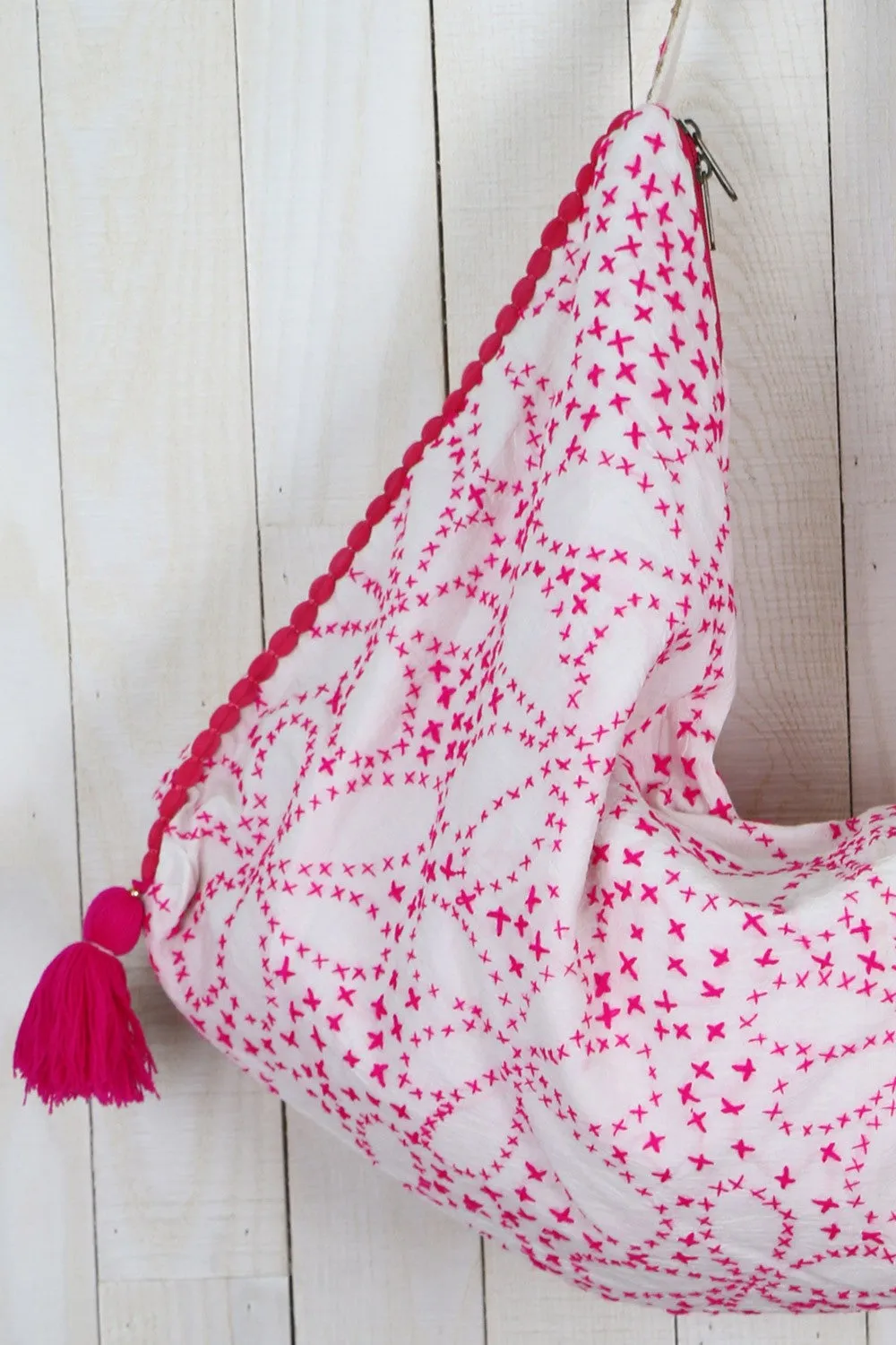 Cross Hand Stitched Large Hobo Bag