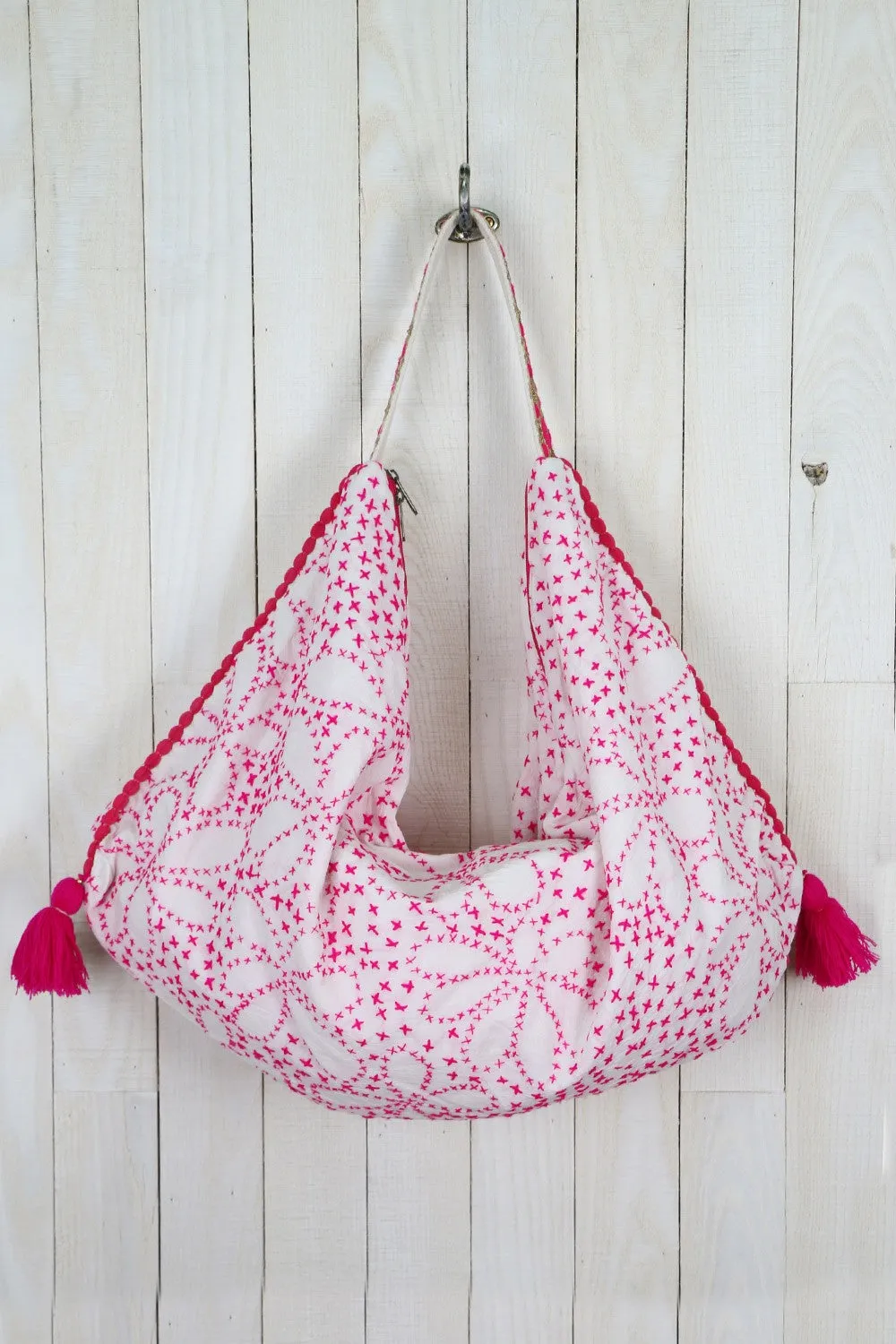Cross Hand Stitched Large Hobo Bag