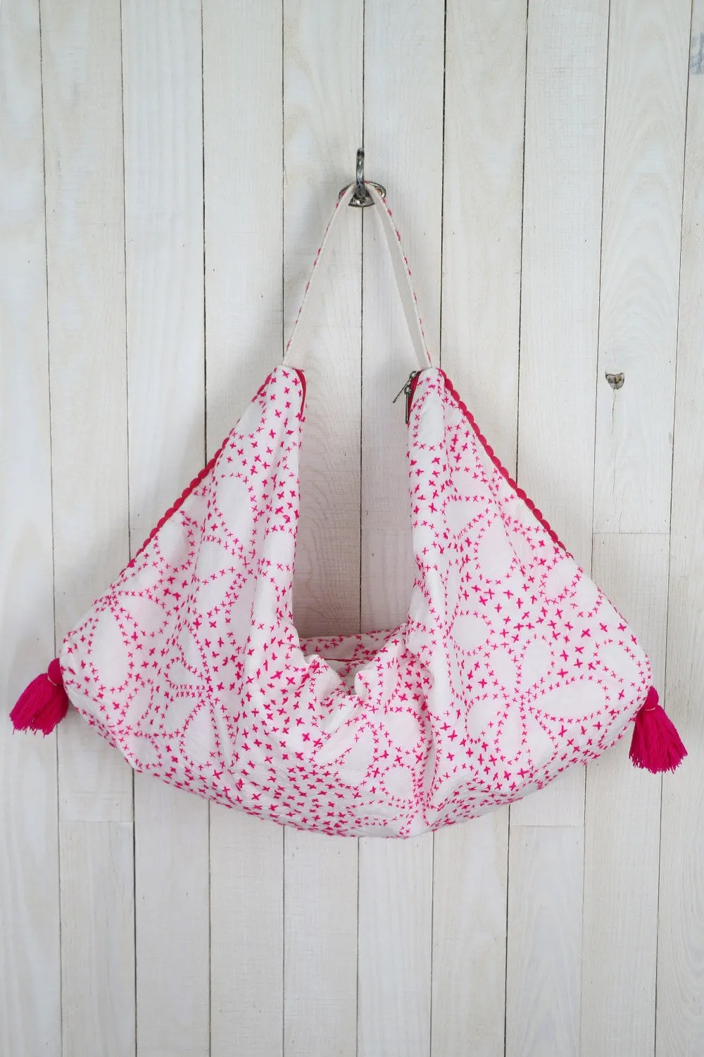 Cross Hand Stitched Large Hobo Bag