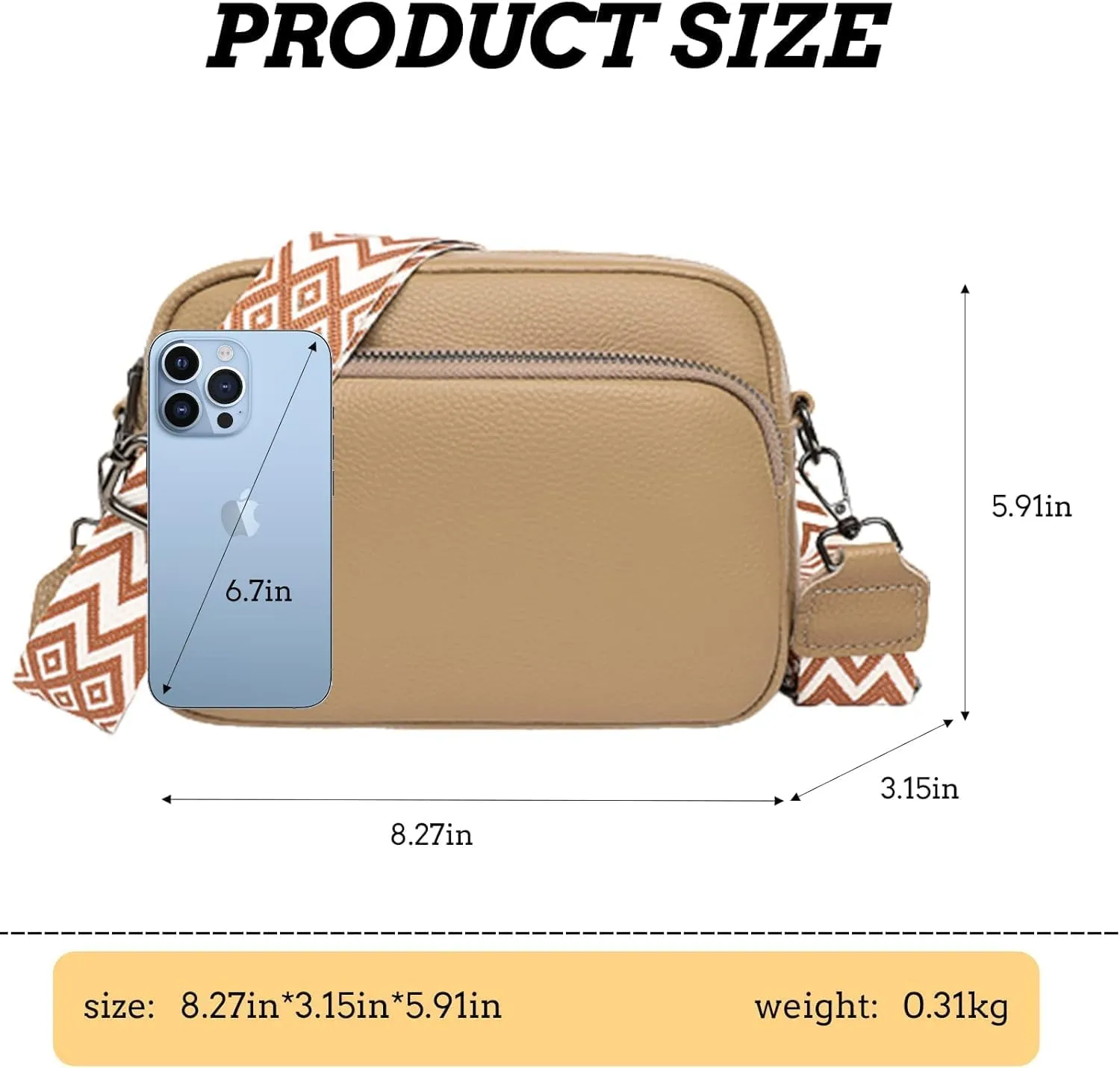 Crossbody Bags for Women, Trendy Leather Crossbody Camera Bag Purse with Guitar Strap Small Shoulder Handbag (Khaki)
