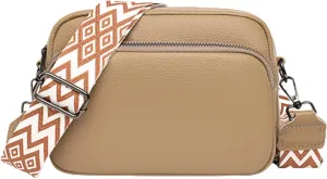 Crossbody Bags for Women, Trendy Leather Crossbody Camera Bag Purse with Guitar Strap Small Shoulder Handbag (Khaki)