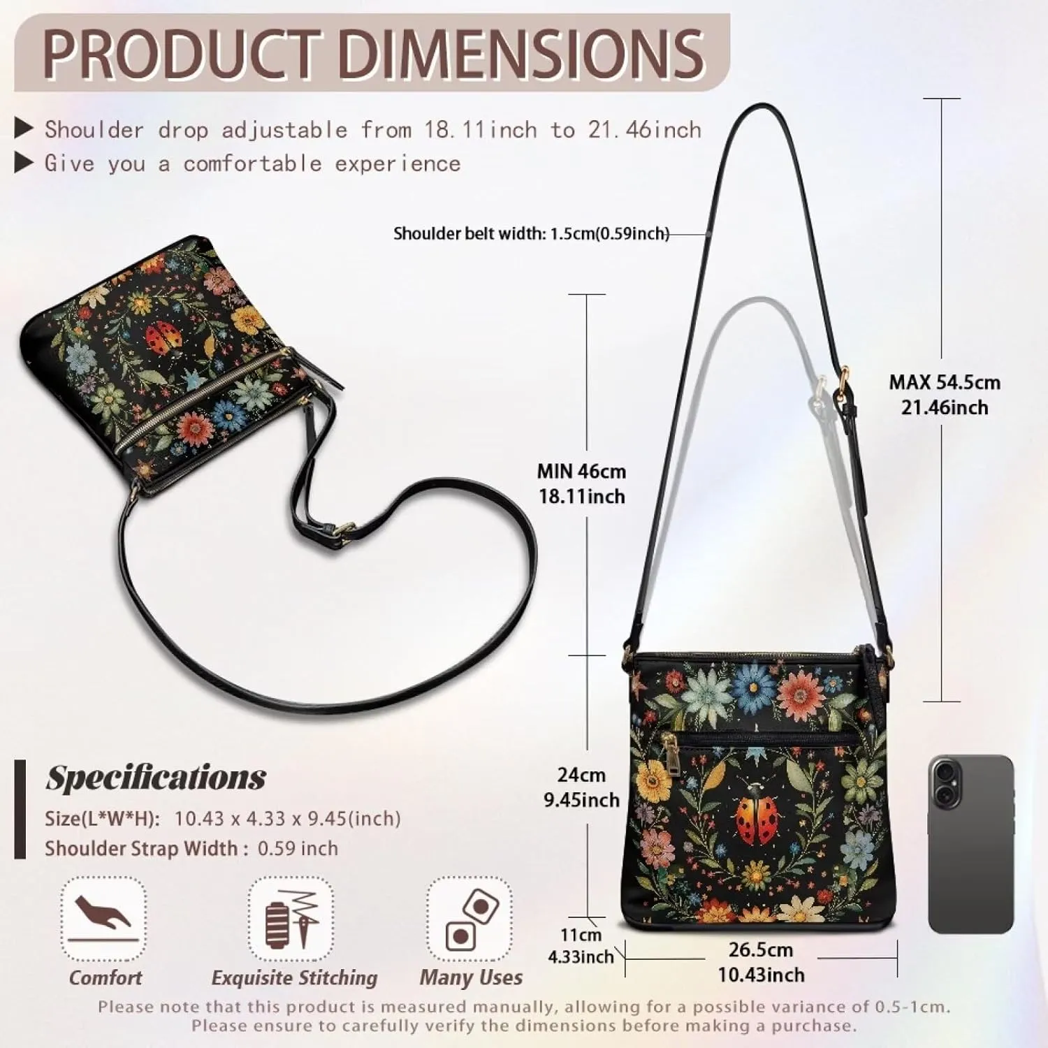 Crossbody Hobo Bag for Women, Leather Satchel Purse Shoulder Bag with Adjustable Strap Multi Pocket