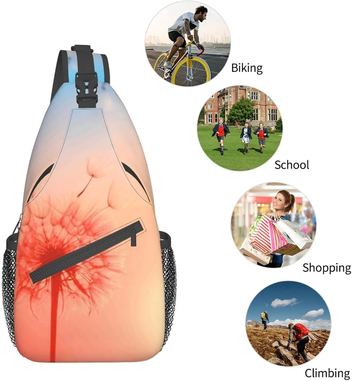 Crossbody Sling Backpack Sling Bag Chest Bag Shoulder Bag Travel Hiking Daypack For Men Women-The Sunset Of Dandelion