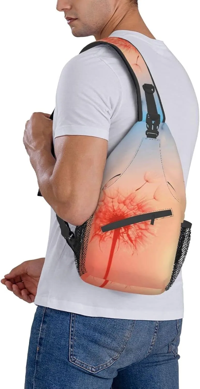 Crossbody Sling Backpack Sling Bag Chest Bag Shoulder Bag Travel Hiking Daypack For Men Women-The Sunset Of Dandelion