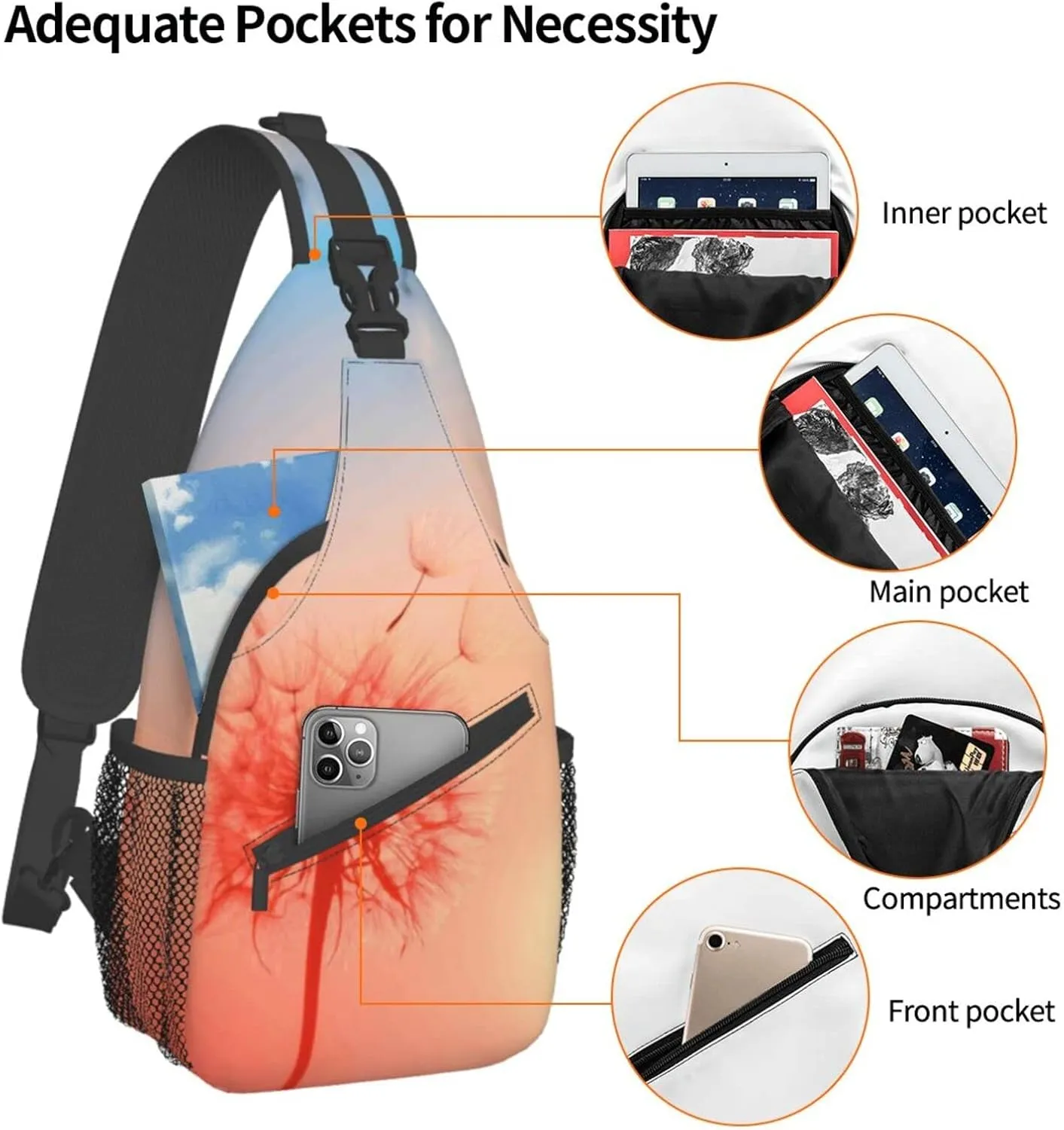 Crossbody Sling Backpack Sling Bag Chest Bag Shoulder Bag Travel Hiking Daypack For Men Women-The Sunset Of Dandelion