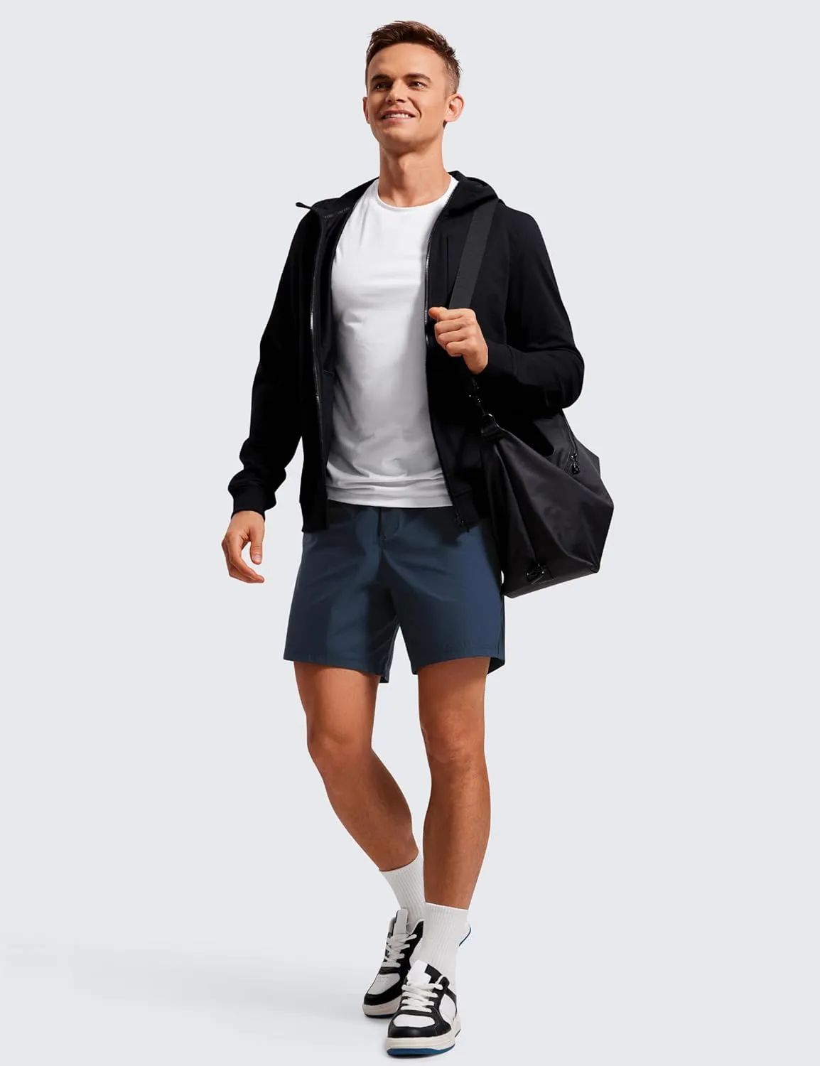 CRZ YOGA Casual Workout Mens Shorts 7 Inch Lightweight Quick Dry for Gym Athletic with Zipper Pocket