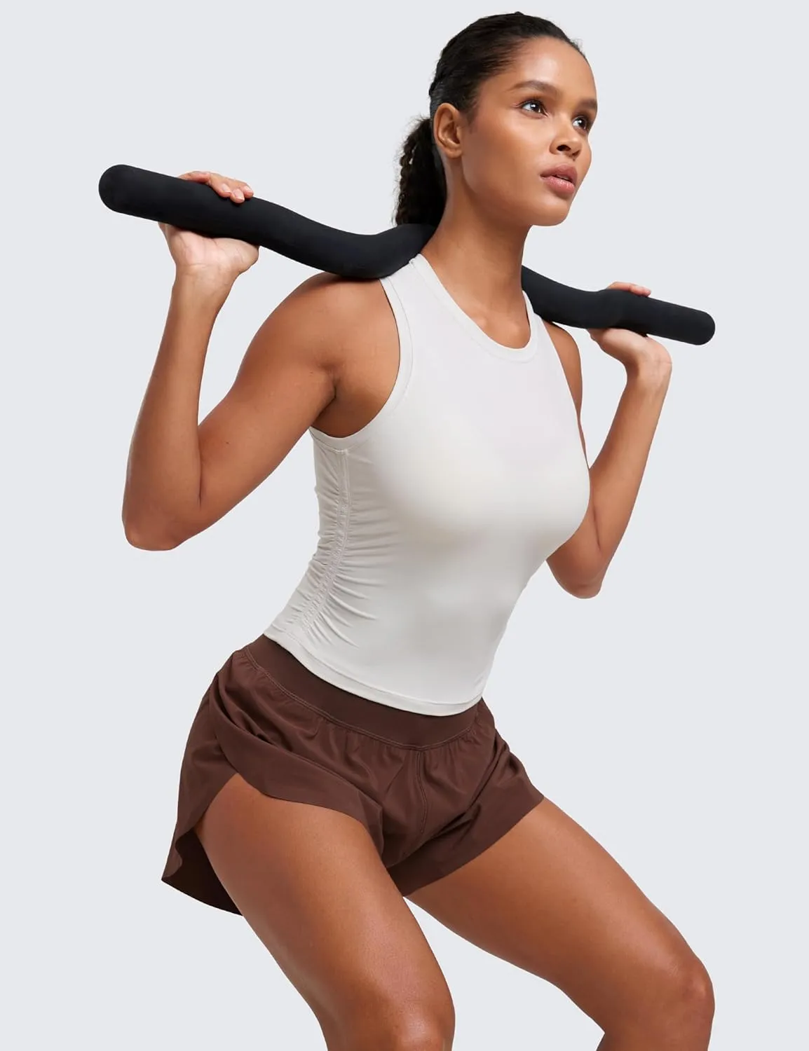 CRZ YOGA Cloudweight Womens Ruched Tank High Neck Workout Fitted Tops Basic Yoga Athletic Sleeveless Shirts