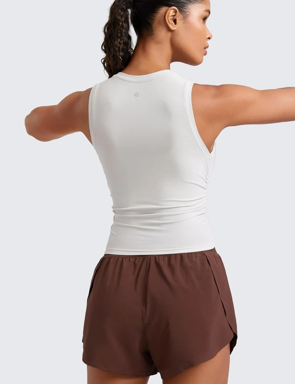 CRZ YOGA Cloudweight Womens Ruched Tank High Neck Workout Fitted Tops Basic Yoga Athletic Sleeveless Shirts