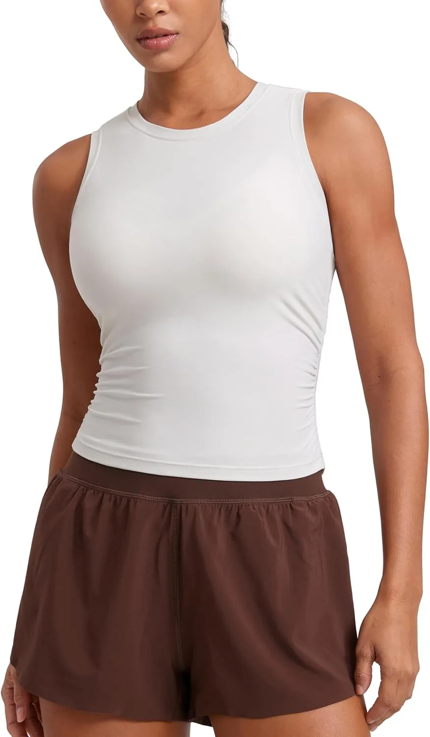 CRZ YOGA Cloudweight Womens Ruched Tank High Neck Workout Fitted Tops Basic Yoga Athletic Sleeveless Shirts