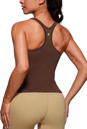 CRZ YOGA Seamless Ribbed Womens Tank Top Racerback Camisoles with Built in Bra Padded Scoop Neck Athletic Workout Slim Cami