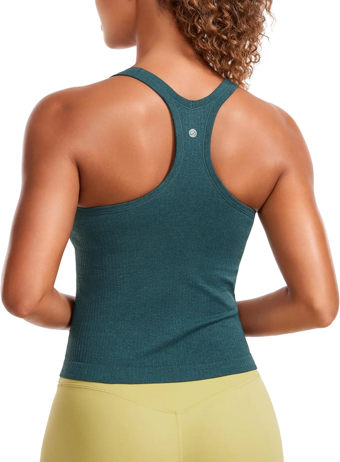 CRZ YOGA Seamless Ribbed Womens Tank Top Racerback Camisoles with Built in Bra Padded Scoop Neck Athletic Workout Slim Cami