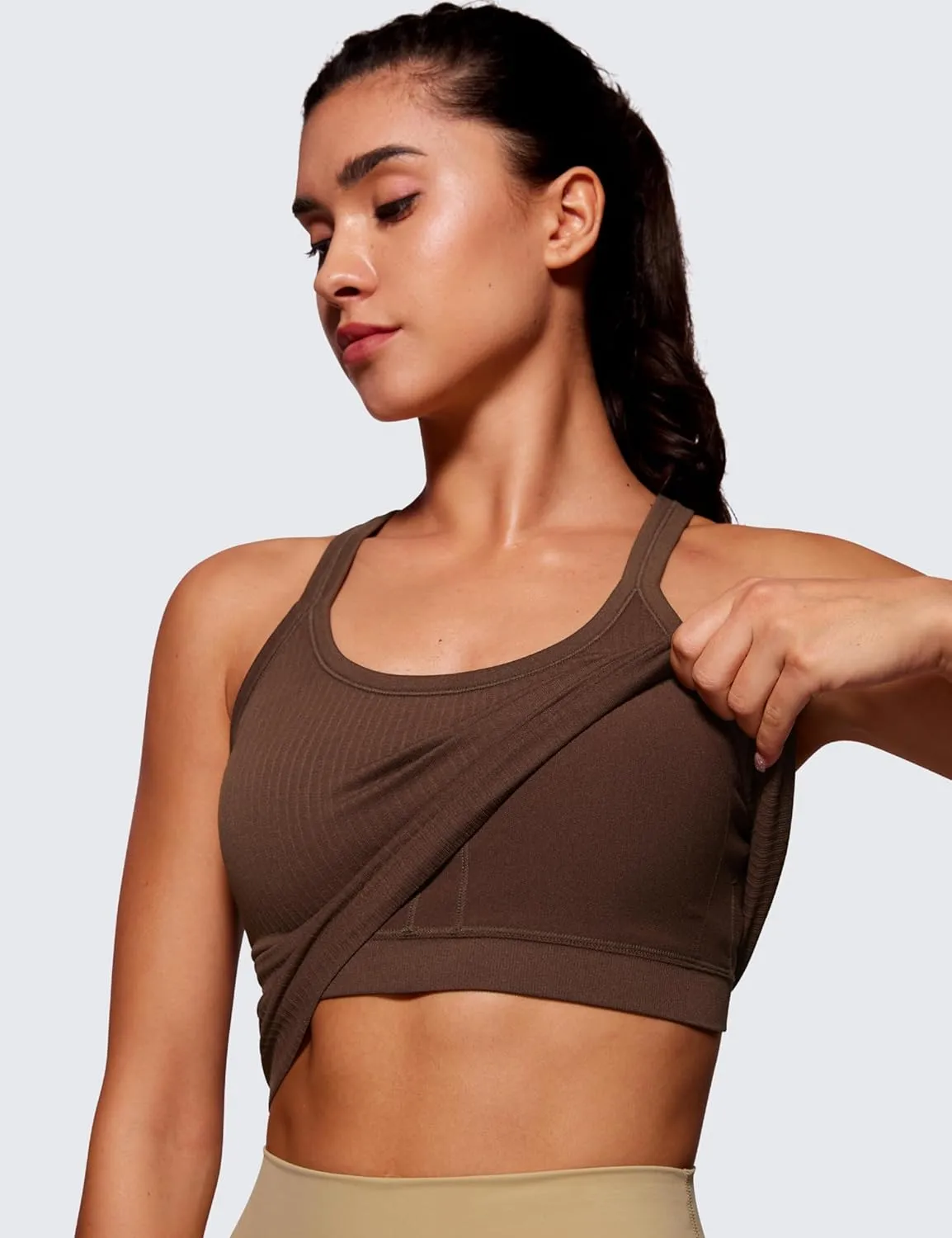 CRZ YOGA Seamless Ribbed Womens Tank Top Racerback Camisoles with Built in Bra Padded Scoop Neck Athletic Workout Slim Cami