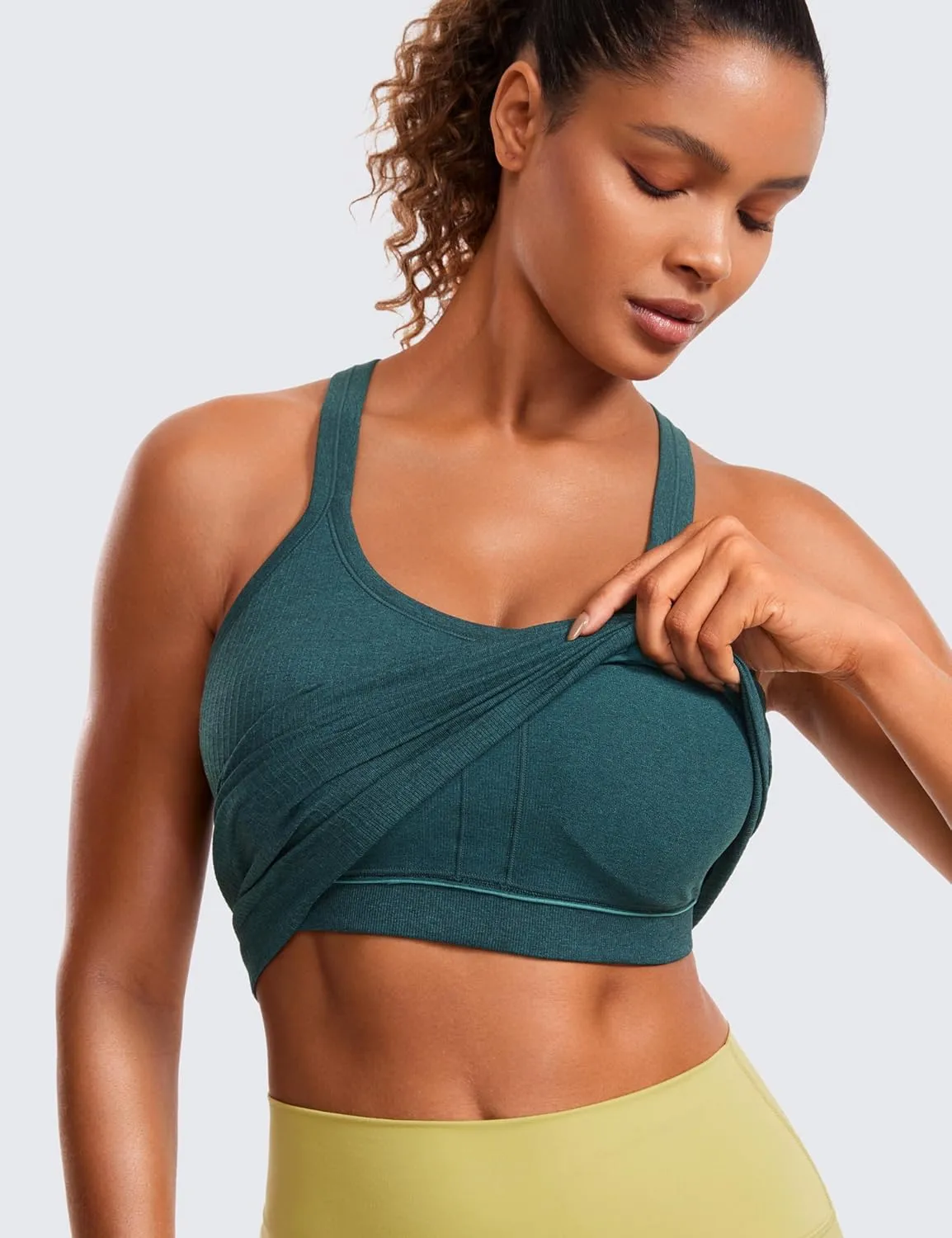 CRZ YOGA Seamless Ribbed Womens Tank Top Racerback Camisoles with Built in Bra Padded Scoop Neck Athletic Workout Slim Cami