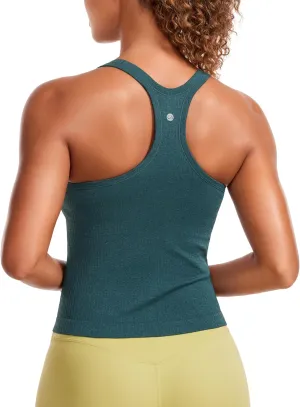 CRZ YOGA Seamless Ribbed Womens Tank Top Racerback Camisoles with Built in Bra Padded Scoop Neck Athletic Workout Slim Cami
