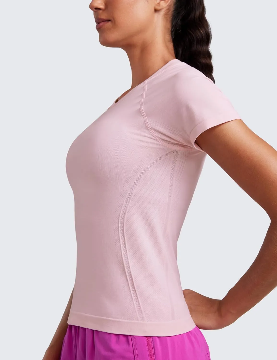 CRZ YOGA Seamless Short Sleeve Shirts for Women Breathable Running Workout Tops Athletic Gym Yoga Basic T-Shirts