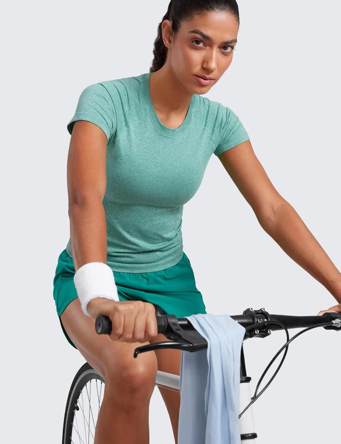 CRZ YOGA Seamless Short Sleeve Shirts for Women Breathable Running Workout Tops Athletic Gym Yoga Basic T-Shirts
