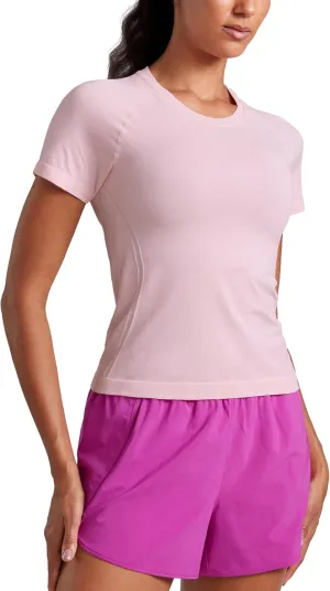 CRZ YOGA Seamless Short Sleeve Shirts for Women Breathable Running Workout Tops Athletic Gym Yoga Basic T-Shirts