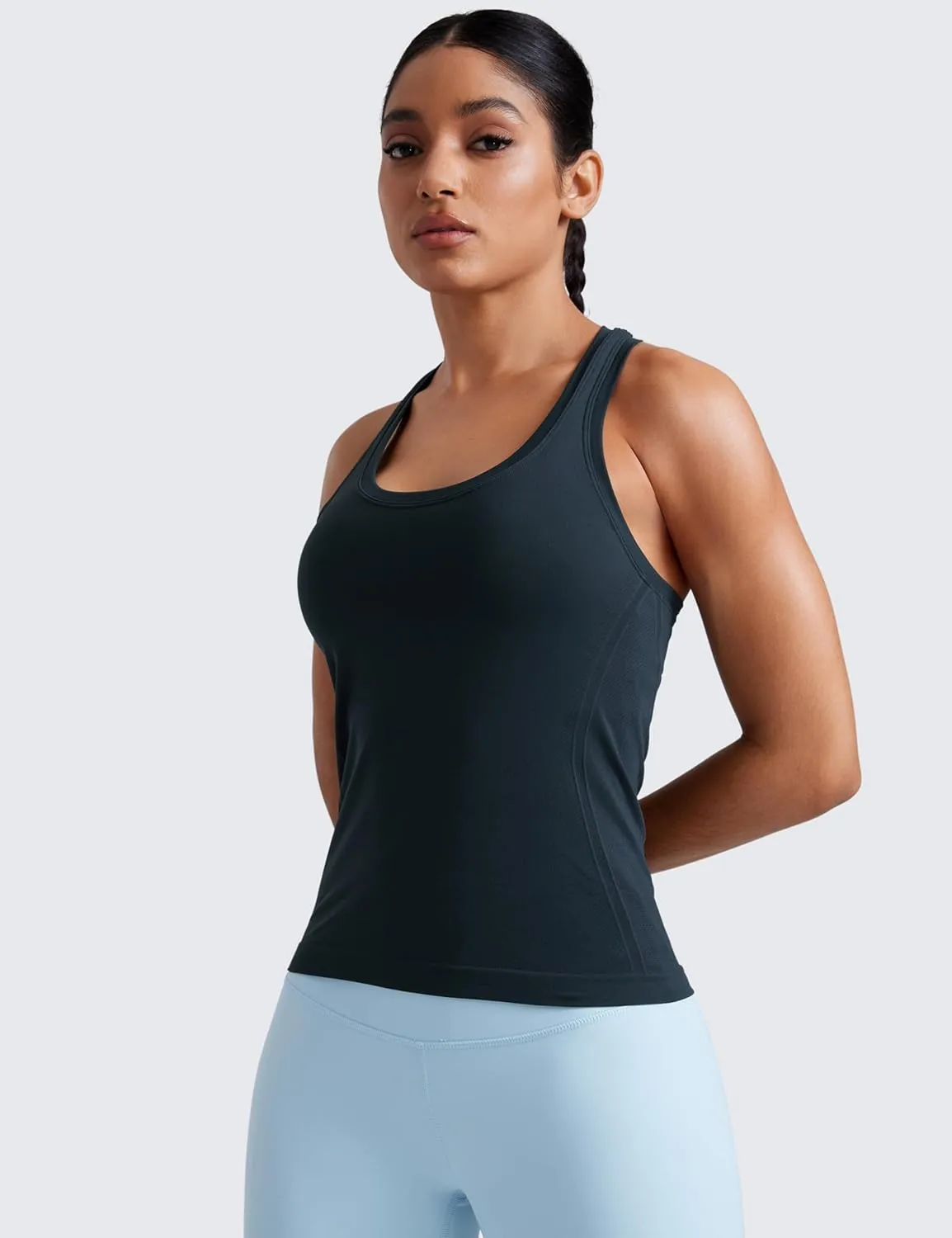 CRZ YOGA Womens Seamless Racerback Tank Scoop Neck Breathable Running Workout Tops Athletic Gym Sleeveless Shirts