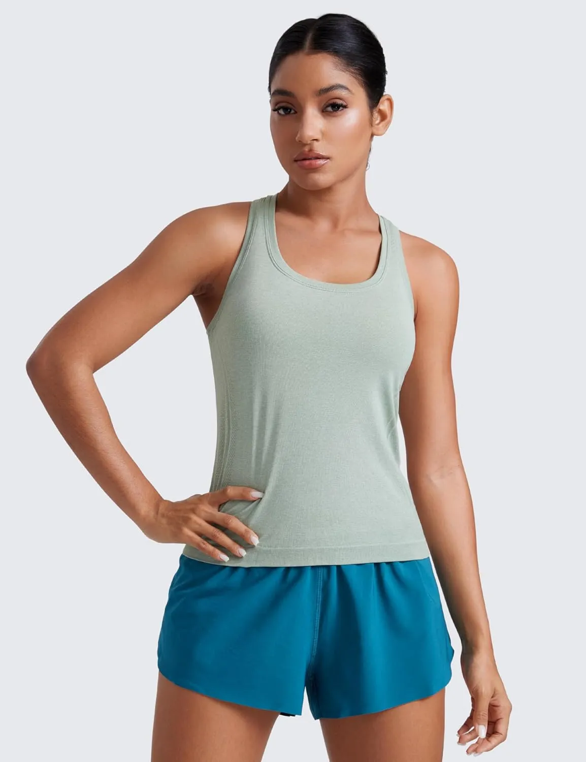 CRZ YOGA Womens Seamless Racerback Tank Scoop Neck Breathable Running Workout Tops Athletic Gym Sleeveless Shirts