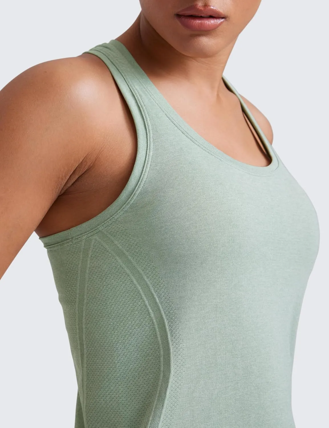 CRZ YOGA Womens Seamless Racerback Tank Scoop Neck Breathable Running Workout Tops Athletic Gym Sleeveless Shirts