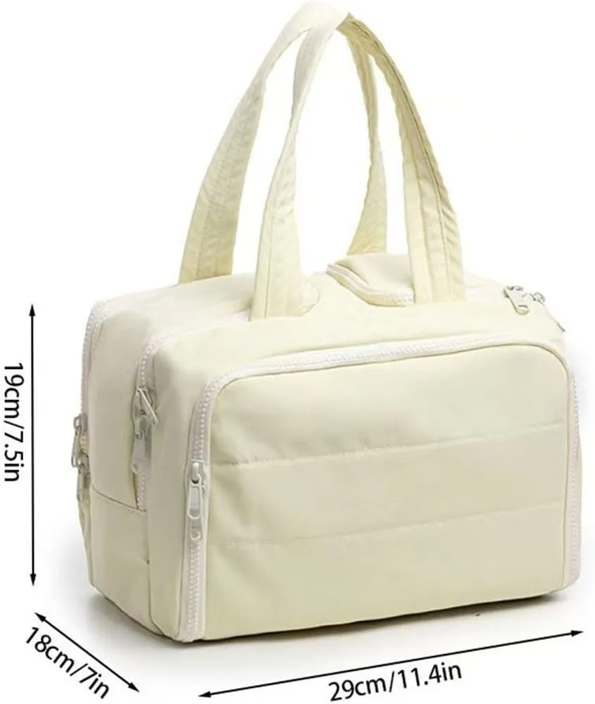 Cureaway Travel Cosmetic Bag, Large Capacity Wide-Open Travel Cosmetic Bag, Waterproof Portable Pouch Open Flat Toiletry Bags, Dry-And-Wet Separation (Beige)