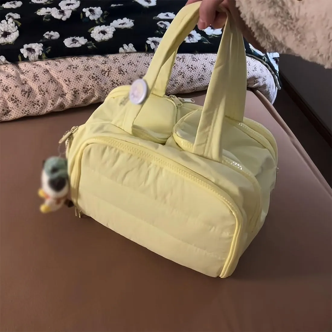 Cureaway Travel Cosmetic Bag, Large Capacity Wide-Open Travel Cosmetic Bag, Waterproof Portable Pouch Open Flat Toiletry Bags, Dry-And-Wet Separation (Beige)