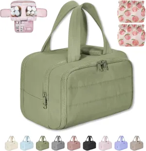 Cureaway Travel Cosmetic Bag,Curetoaway Large Capacity Wide-Open Travel Cosmetic Bag,4-In-1 Waterproof Portable Pouch Open Flat Toiletry Bags,Dry-And-Wet Separation,With 4 Compartments (Green)