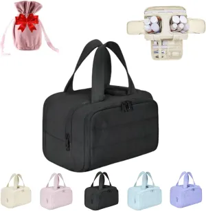 Curetoaway Travel Makeup Bag for Women, Large Capacity 4-in-1 Toiletry Organizer, Waterproof Hanging Cosmetic Bag, Wet/Dry Separation (Black)