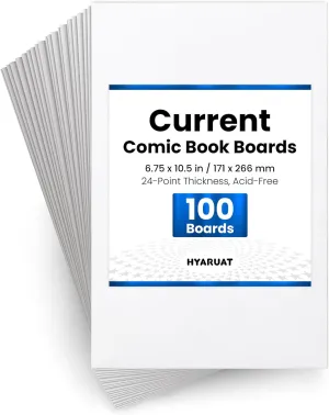 Current Comic Book Boards – 100 Pack, Acid-Free White Cardboard, 24pt, Precision Cut for Current Comic Bags, Ideal for Storage & Archival