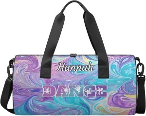 Custom Dance Duffel Bag with Name Round Personalized Dance Ballet Bags Waterproof Customized Travel Bag Carry-On Tote 17.6in, Blue Purple Oil Painting