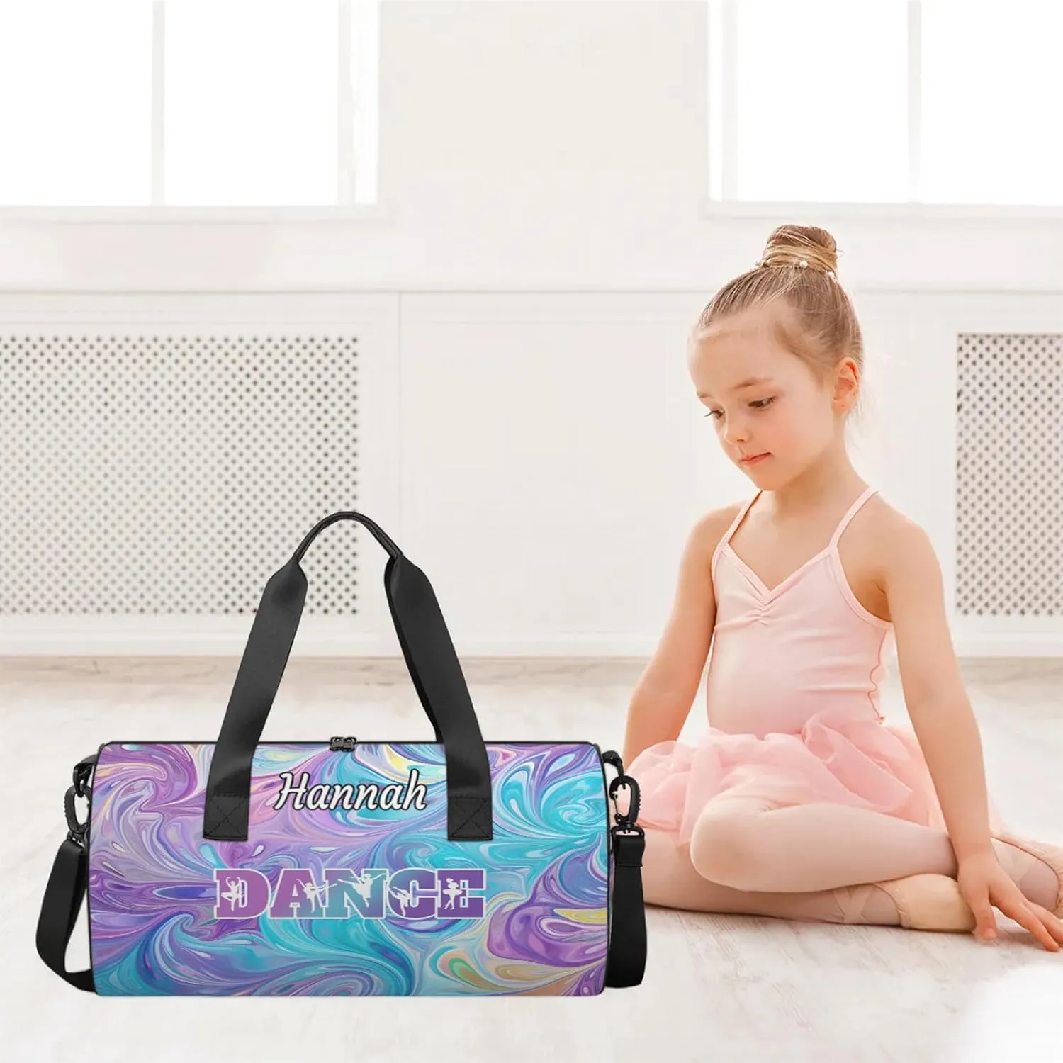 Custom Dance Duffel Bag with Name Round Personalized Dance Ballet Bags Waterproof Customized Travel Bag Carry-On Tote 17.6in, Blue Purple Oil Painting