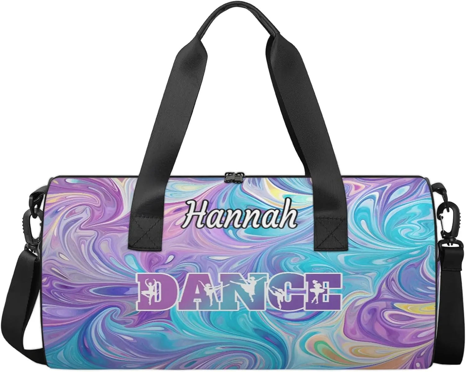 Custom Dance Duffel Bag with Name Round Personalized Dance Ballet Bags Waterproof Customized Travel Bag Carry-On Tote 17.6in, Blue Purple Oil Painting